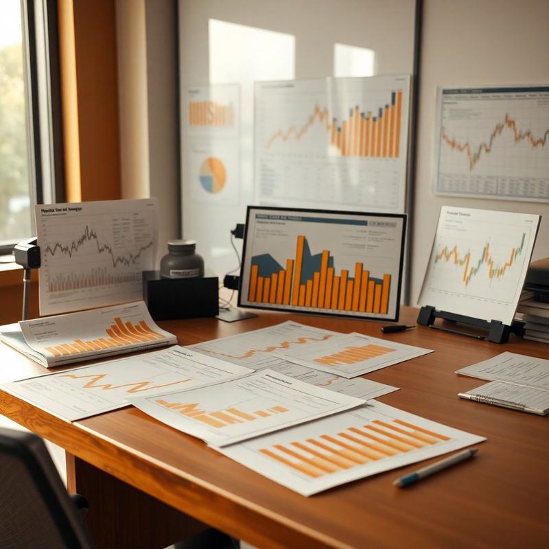 Birou de redacție cu grafice economice tipărite