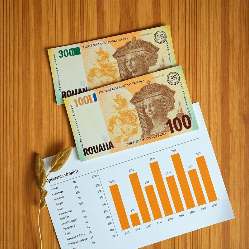 Bancnote românești și un grafic tipărit al bugetului guvernamental