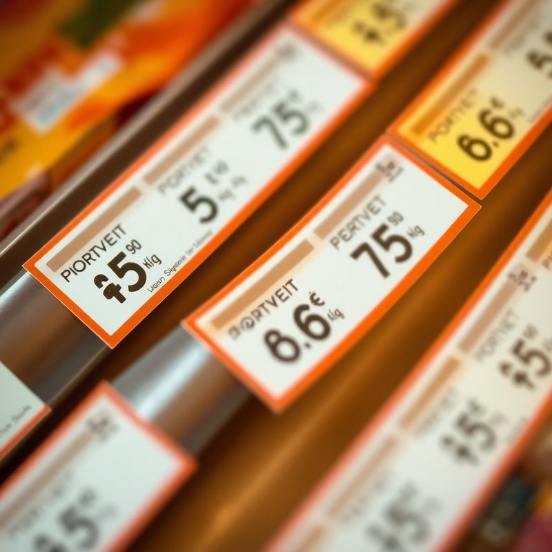 Etichete de preț pe raftul unui supermarket